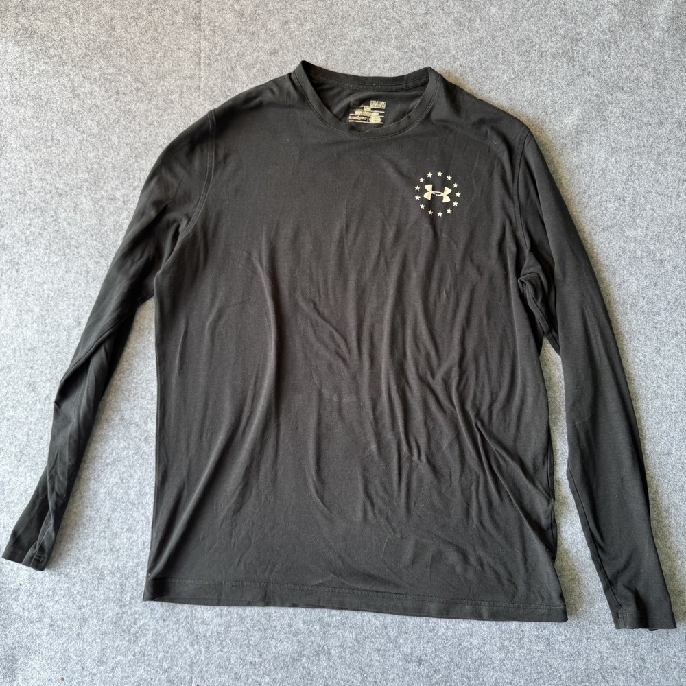 Under Armour Freedom Mens M Black HeatGear Long Sleeve Flag Graphic Shirt